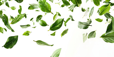 green leaves isolated on a white background - obrazy, fototapety, plakaty