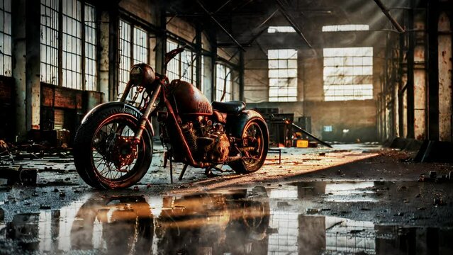 Old motor in the factory , wreck , factory , smoke ,animation , wallpaper , Video animation Ultra HD 4K