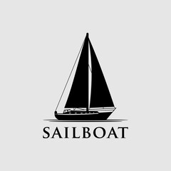 Boat on water. silhouette sailboat with sails