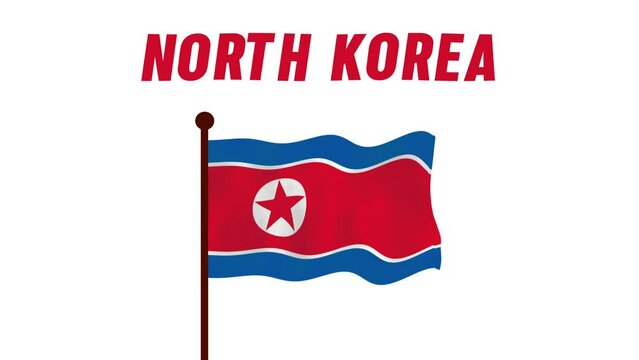 North Korea animated video raising the flag, introduction of the country name and flag 4K Resolution.