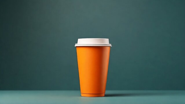 Fototapeta closeup empty take away cup drink mockup with minimalist vibrant orange colored with dark background created with generative ai