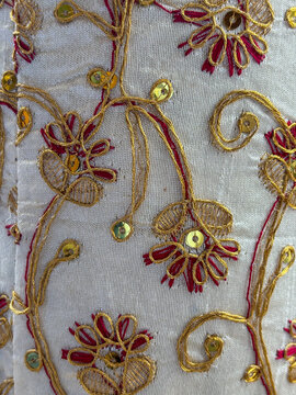 Close-up of multi-colored scarves , dupatta stola chunri , stola showing fabric and patterns used by ladies in clothing
