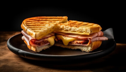Freshness on a plate grilled meat, toasted bread, gourmet sandwich generated by AI