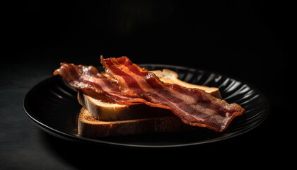 A gourmet meal of smoked pork on a rustic plate generated by AI