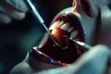 Vimpire getting a dental check up. - obrazy, fototapety, plakaty