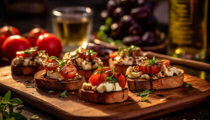 Freshness and rustic ciabatta, grilled meat on a wooden table generated by AI