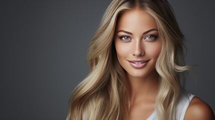 Naklejka premium beautiful blond smiling young woman looking at the camera