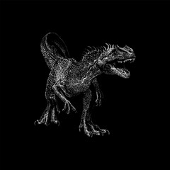 Allosaurus hand drawing vector isolated on black background.