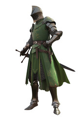 green Medieval knight with a visor helmet, PNG image, PNG graphic resource