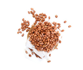 Dried peanuts in closeup on white