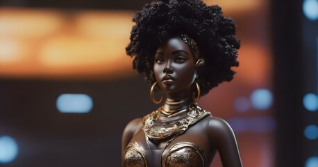 Portrait 3D black woman character with afro hair created with Generative AI.