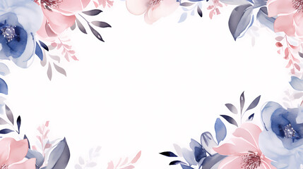 Floral frame with watercolor flowers, decorative floral background pattern