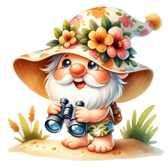 Naklejka premium Cute Gnome Summer Beach Clipart Illustration