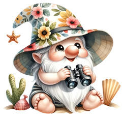 Cute Gnome Summer Beach Clipart Illustration