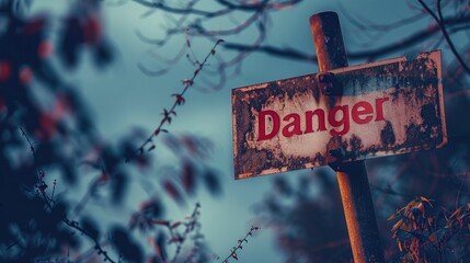 A rustic signpost with the text "Danger" in bold letters 