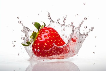 Strawberry splash on white background. Generative AI