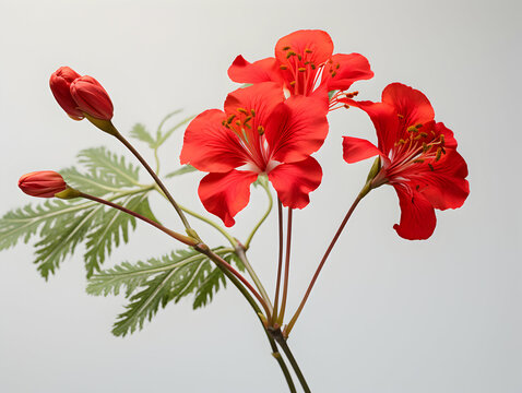 Delonix Regia flower in studio background, single Delonix Regia flower, Beautiful flower images