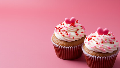 Heart shaped cupcake with pink icing, a sweet indulgence generated by AI