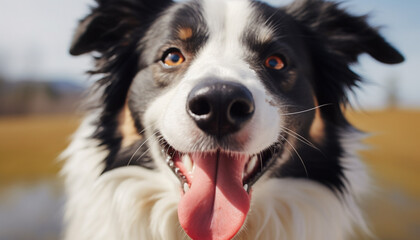 Cute border collie puppy sitting outdoors, looking at camera generated by AI