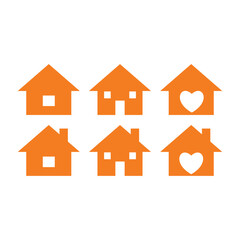 Collection of house icon. Home symbol.  Orange simple home icon on white background. Flat style. House icons set. Vector illustration. property element design