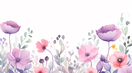 Floral frame with watercolor flowers, decorative floral background pattern