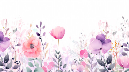 Obraz premium Floral frame with watercolor flowers, decorative floral background pattern