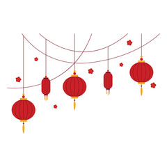 Chinese lantern decoration. Chinese lunar new year festival decorative elements. - obrazy, fototapety, plakaty