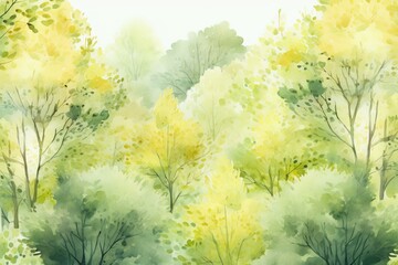 A seamless pattern of fresh watercolor illustration with sunlight filtering through the trees. Generative AI