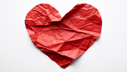 Love and romance in a crumpled heart shape generated by AI