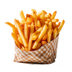 french fries in paper package isolated on transparency background