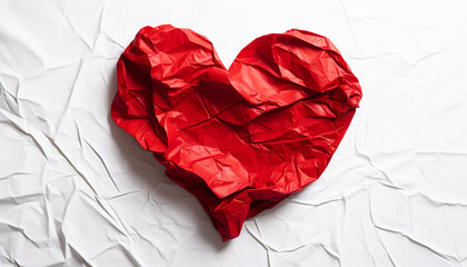 Love shaped crumpled paper, symbol of imagination and passion generated by AI