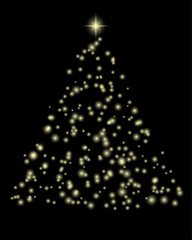 Christmas tree with small bright glowing circles mockup on a black transparent background.