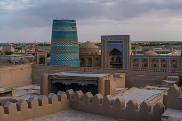 Minaret kalta minor and Muhammad amin khan madrasah in Itchan Kala, Khiva