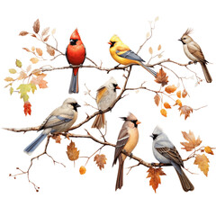 different breeds birds sitting on branch - 1