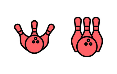 Bowling icon set illustration. bowling ball and pin sign and symbol.