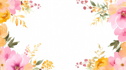 Floral frame with watercolor flowers, decorative floral background pattern