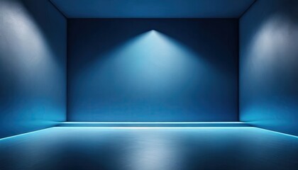 A blue neon light with blue empty room with wall.