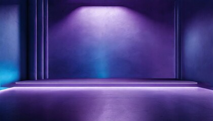 A blue and purple neon light with blue purple empty room with wall.