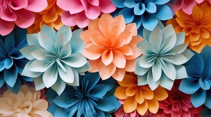 Spring flowers paper style. Bouquet of flowers on pastel background. Valentine's Day, Easter, Birthday, Happy Women's Day, Mother's Day. Flat lay, top view, copy space for text