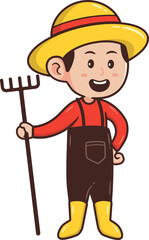 Clipart of Male Farmer with Hat Holding Pitchfork