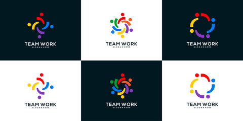 Teamwork people community logo design inspiration - obrazy, fototapety, plakaty