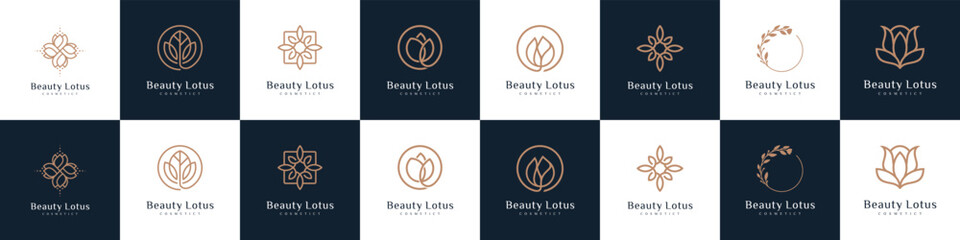 Set of abstract beauty flower with line art style logo design. icons ornaments for your business