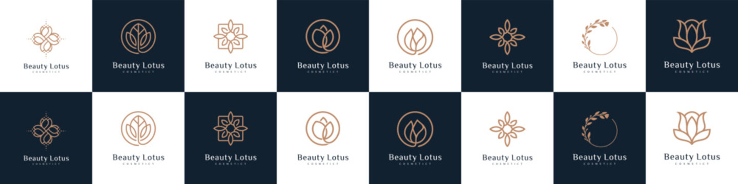 Set of abstract beauty flower with line art style logo design. icons ornaments for your business
