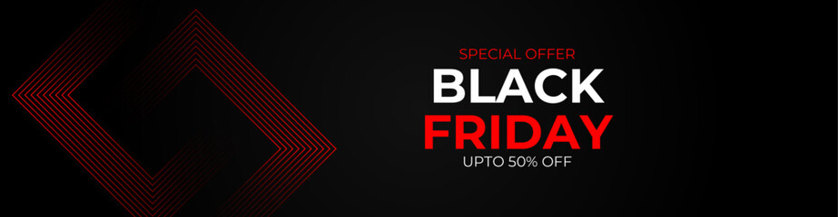 Black Friday Sale Horizontal Banner with Dark Shiny Balloons on dark Background with Place for text. 3d black and blue realistic balloons and sale text. cover, banner, website. Vector illustration