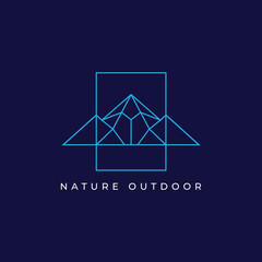 mountain peak outdoor exsploration adventure minimalist logo design graphic vector - obrazy, fototapety, plakaty