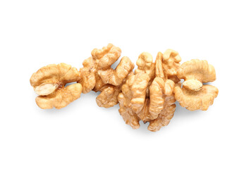 Tasty walnuts on white background
