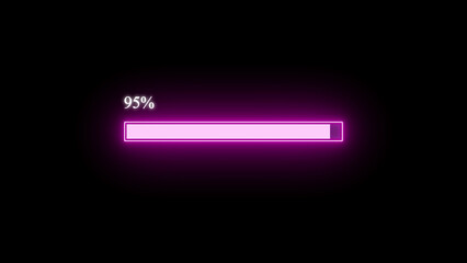 Neon light progress bar animation on black background, blue neon light loading bar. - obrazy, fototapety, plakaty