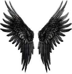 Black angel wings isolated on transparent background. PNG - obrazy, fototapety, plakaty