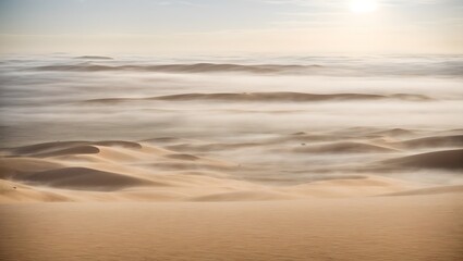 Fototapeta na wymiar A blanket of fog settling over a sea of sand dunes Generative AI