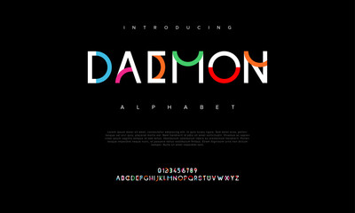 Daemon creative modern urban alphabet font. Digital abstract moslem, futuristic, fashion, sport, minimal technology typography. Simple numeric vector illustration